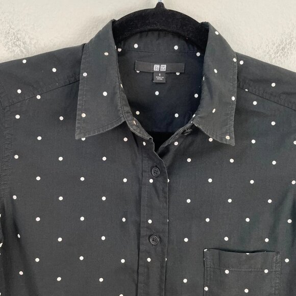 Uniqlo Womens Small Black White Polka Dot Button Up Shirt Long Sleeve Top Blouse - Picture 3 of 6